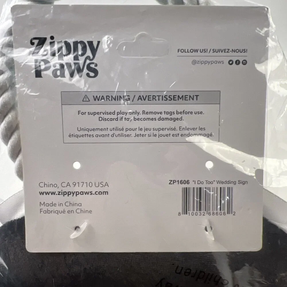 Zippy Paws Squeakie Plush Squeaker Dog Toy 'I do too' Wedding Sign